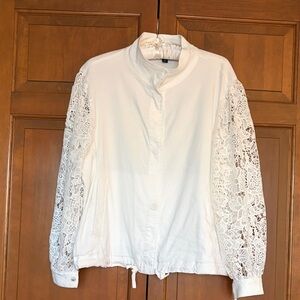 INC International Concepts White Lace Sleeve Jacket with Funnel Neck